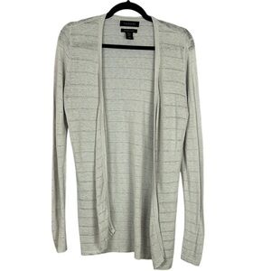 Tahari Lagenlook Organic Linen Open Front Long Sleeve Cardigan Medium Greige